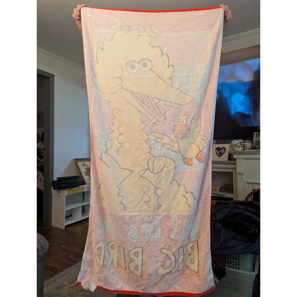 Vintage 1990's Franco Big Bird Sesame Street Beach Towel Printed In USA